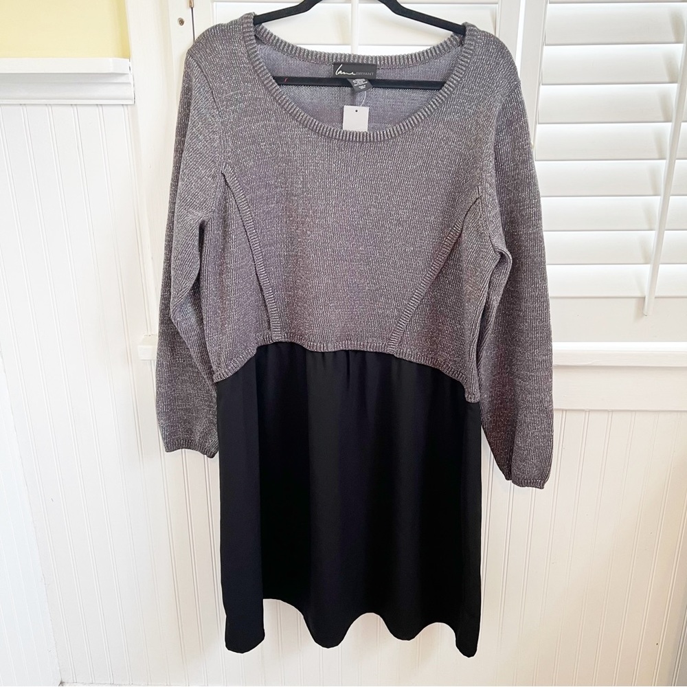 Lane Bryant NWT Black & Metallic Silver Sweater Layered Look Dress Size 18/20